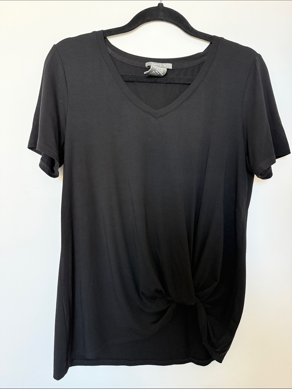 Matty M Black V-Neck Short Sleeve Knot Front Tee